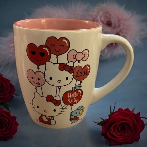 Sanrio Hello Kitty Heart Balloons Ceramic Latte Mug | Holds 20 oz - Picture 1 of 5